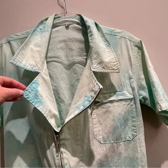 Tie-dye Blue & Green Retro Cargo Jumpsuit 100% Cotton Size XXS - Picture 2 of 14